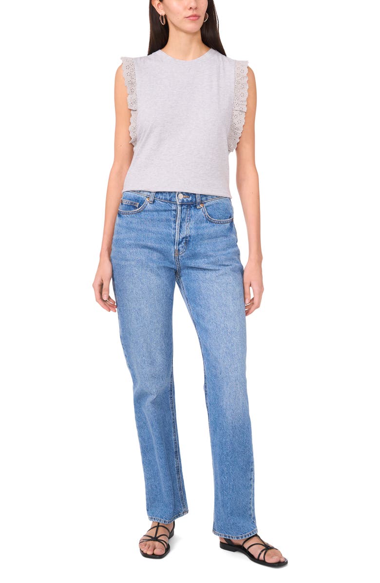 Two by Vince Camuto Ruffle Eyelet Tank Top, Alternate, color, Light Heather Grey