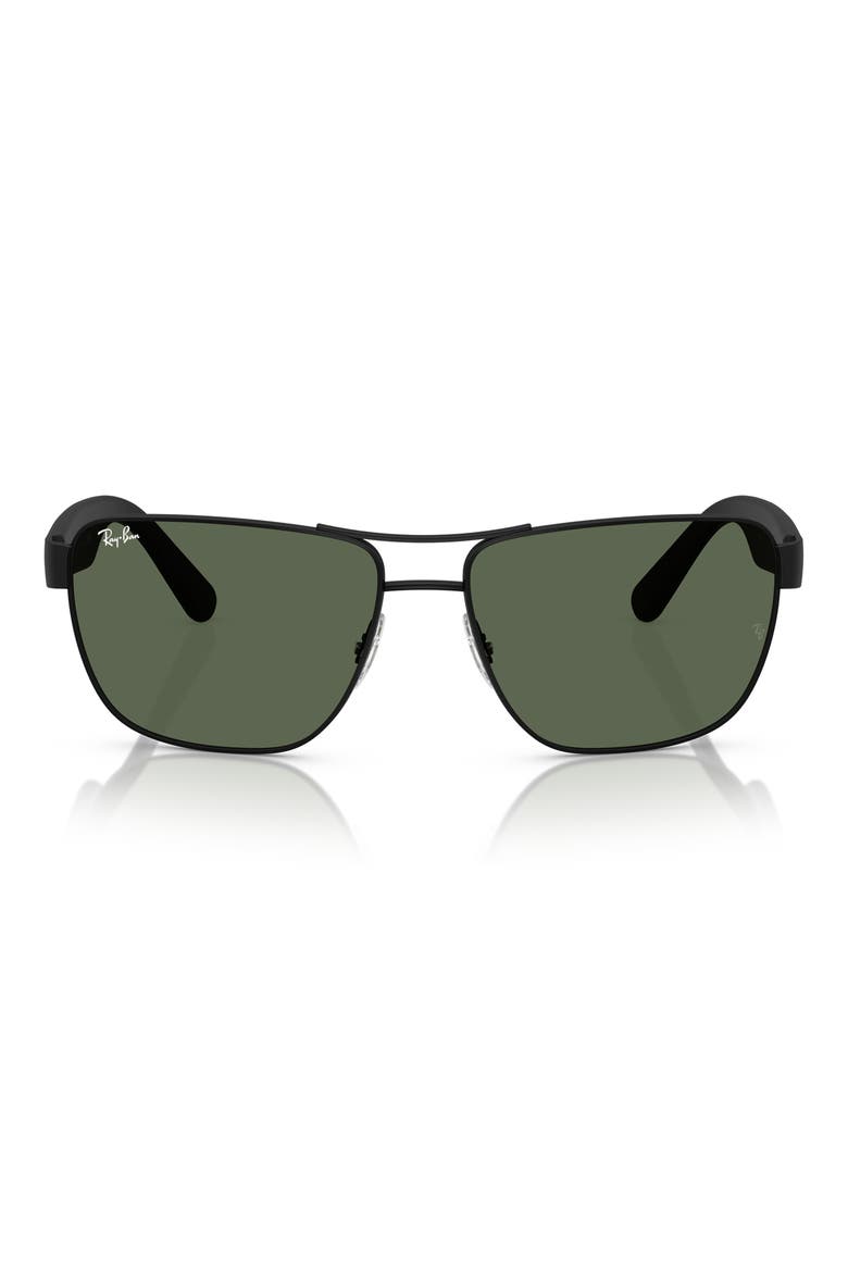 RB3745L 63mm Rectangular Sunglasses, Main, color, MATTE BLACK / DARK GREEN