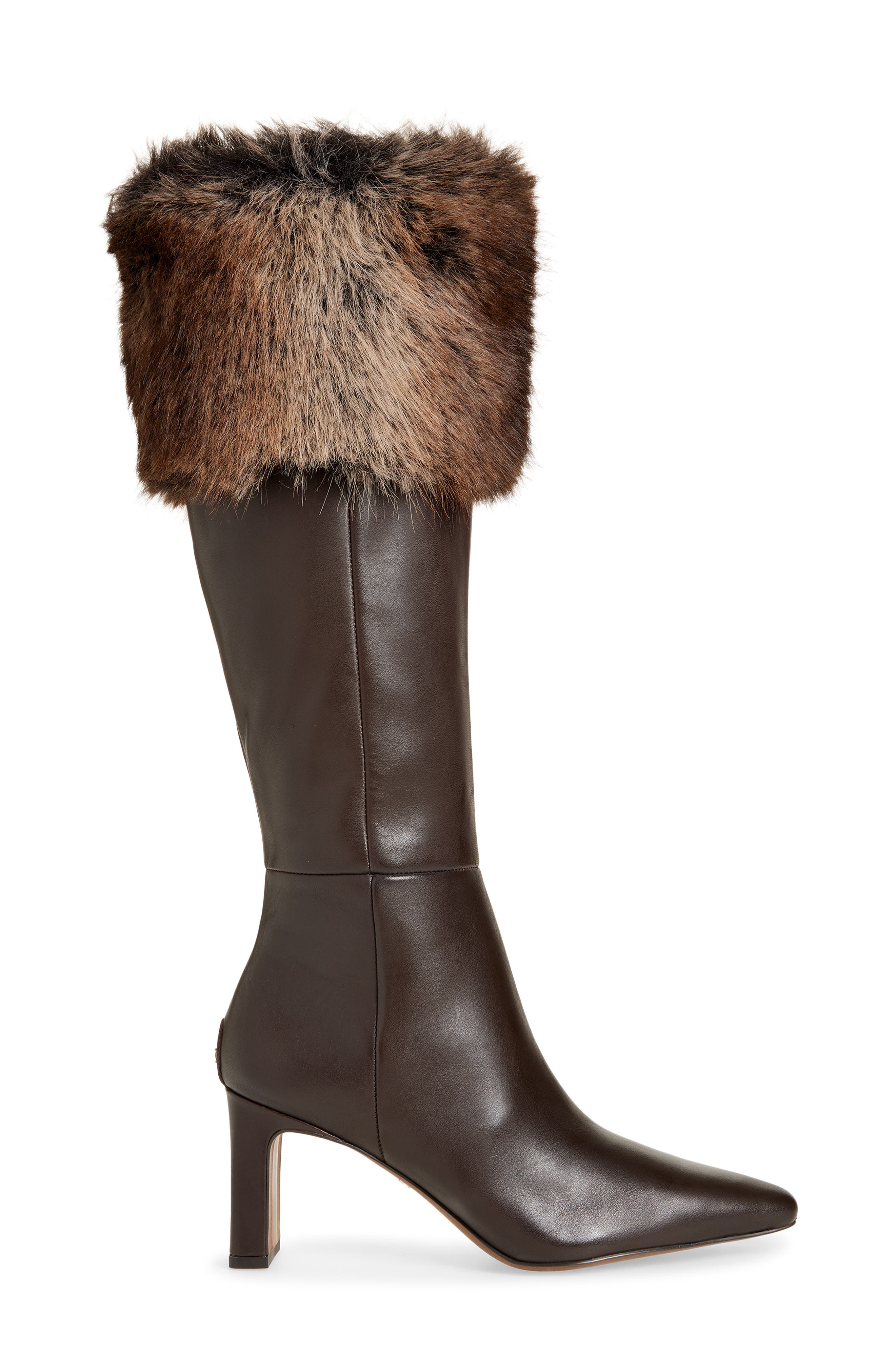Sam Edelman Sylvia Cozy Faux Fur Cuff Knee High Boot, Alternate, color, Chocolate Brown Multi