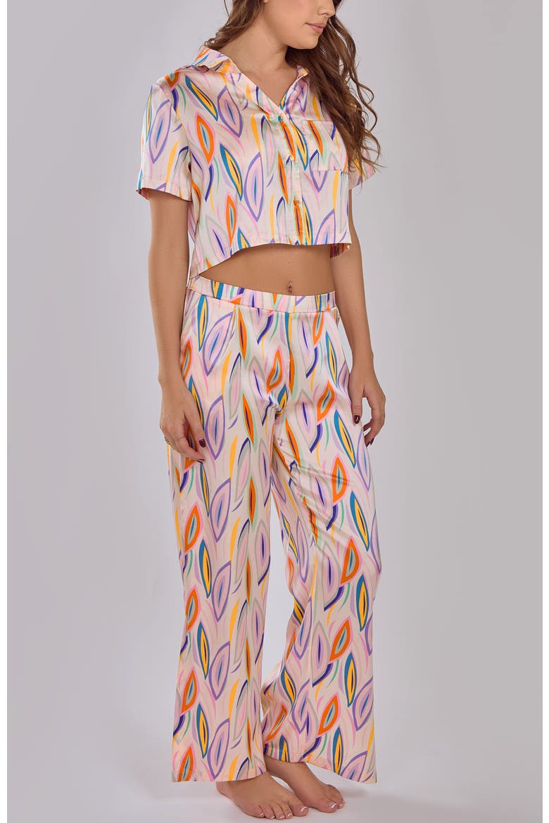 Classic Satin Crop Pajama Set, Alternate, color, Ivory