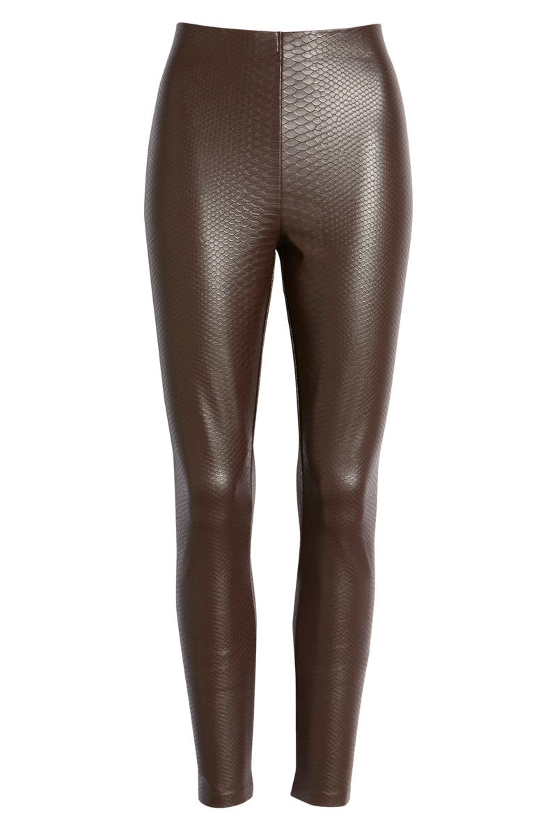 Hue Croc Embossed High Waist Faux Leather Leggings, Alternate, color, Chocolate Plum