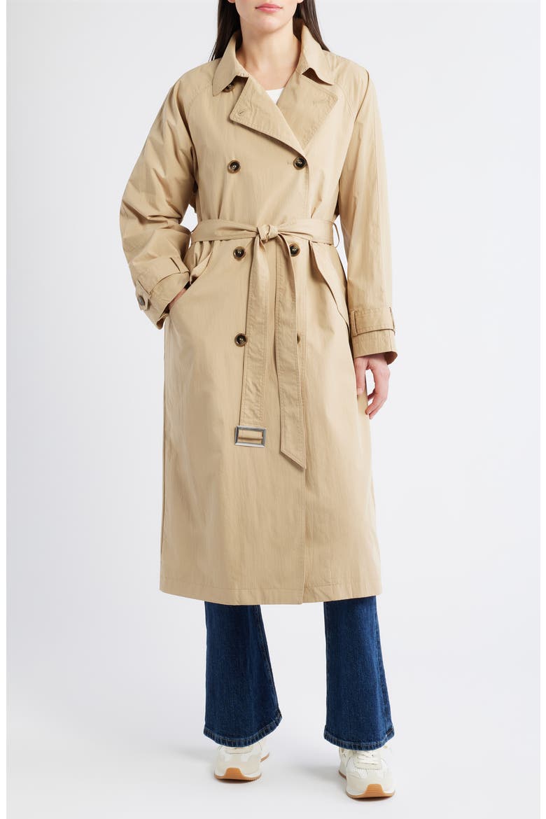 Long Double Breasted Trench Coat, Main, color, CRISP KHAKI