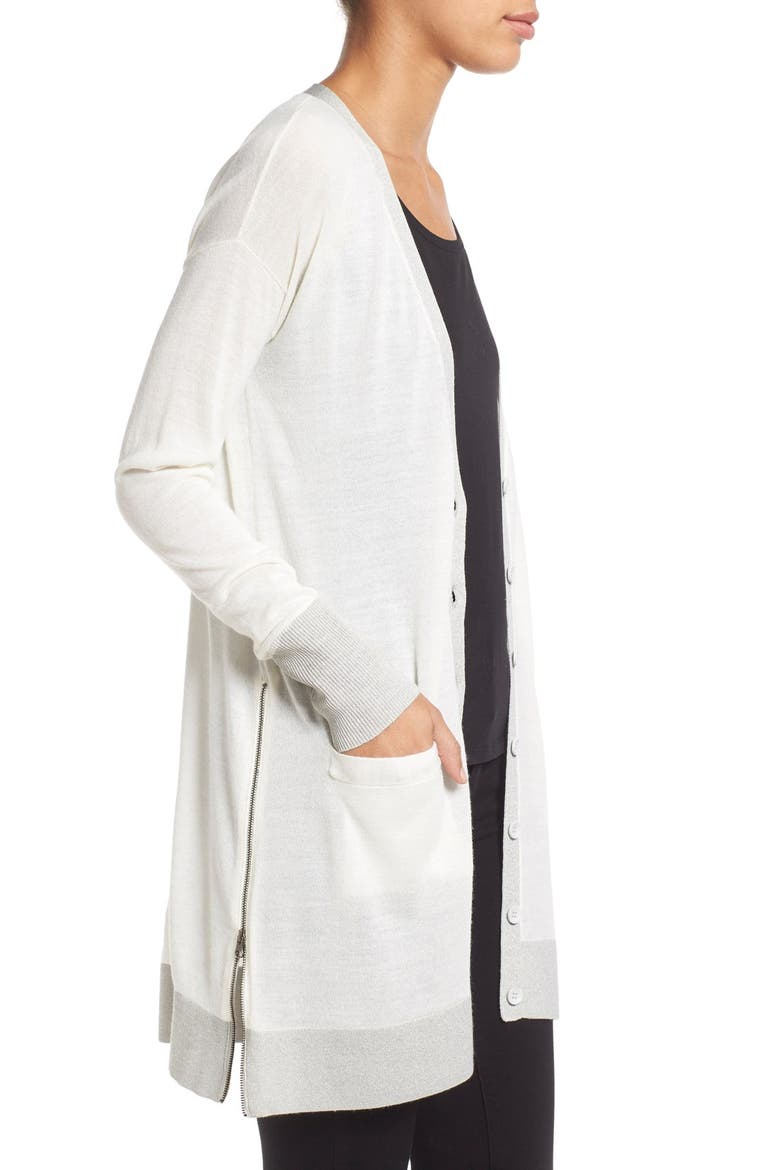 Side Zip Long V-Neck Cardigan, Alternate, color, IVORY LUREX