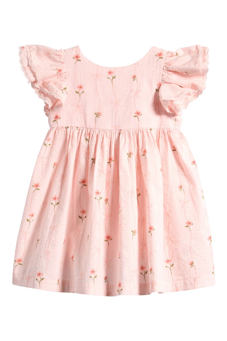 Kids' Floral Embroidered Flutter Sleeve Cotton Sundress, Main, color, PINK