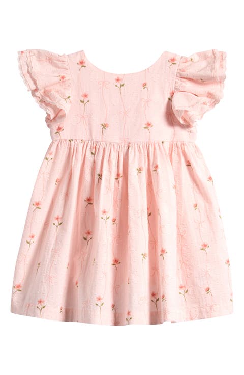 Kids' Floral Embroidered Flutter Sleeve Cotton Sundress (Baby & Todder)