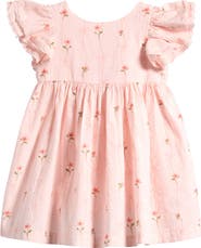 NEXT Kids' Floral Embroidered Flutter Sleeve Cotton Sundress