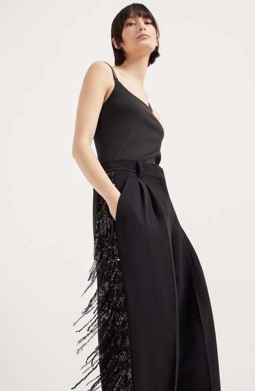 Brunello Cucinelli Crepe Waterfall-embroidery Relaxed Tailored Trouers In Black