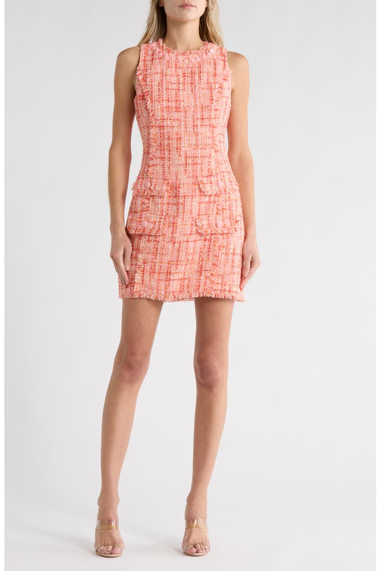 Lucie Ellisella Sleeveless Bouclé Minidress, Main, color, PINK POPPY MULTI