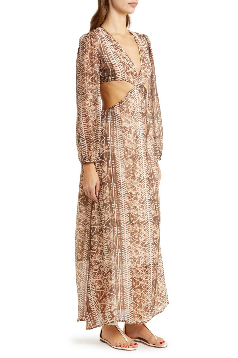 Cutout Long Sleeve Cover-Up Dress, Alternate, color, BROWN TULUM