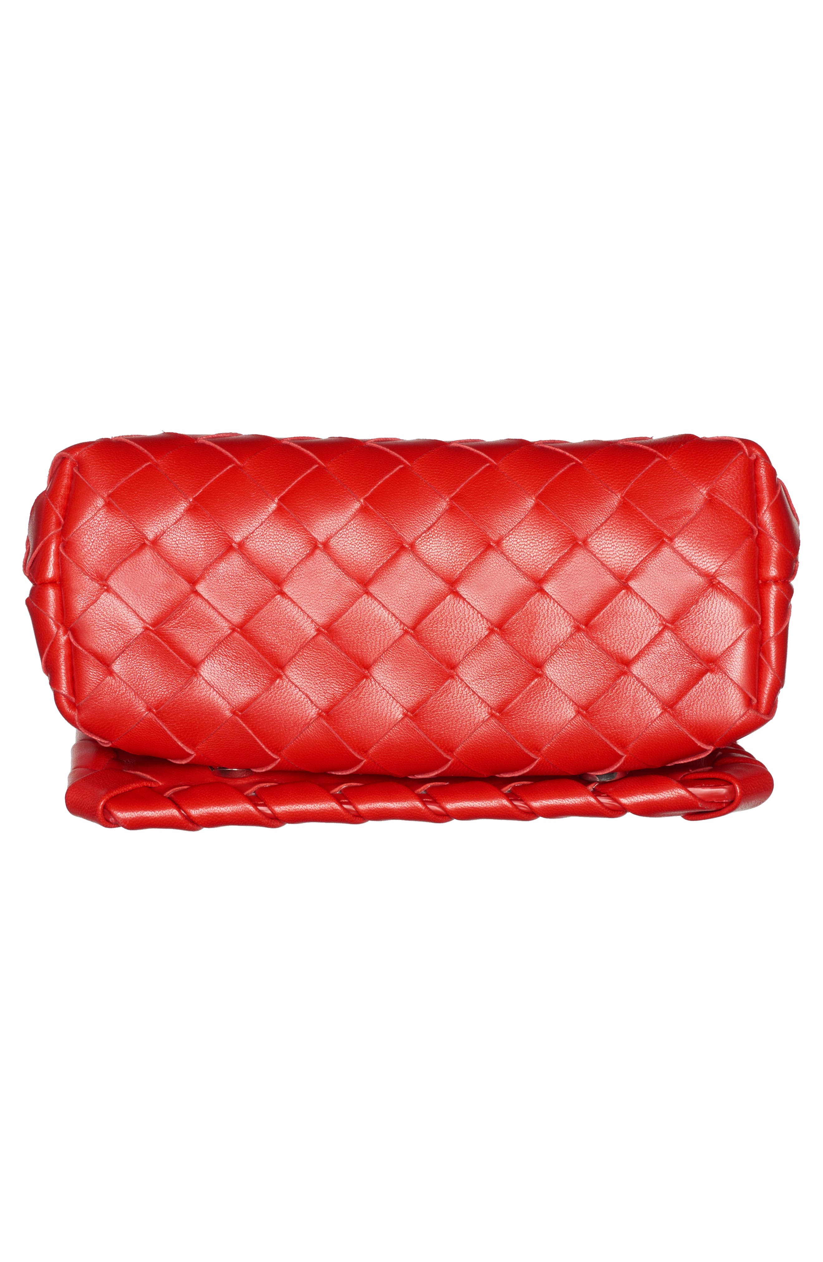 Mini Intrecciato Leather Crossbody Flap Bag, Alternate, color, BRIGHT RED