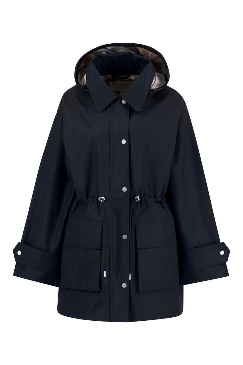 Fallyn Showerproof Rain Jacket, Alternate, color, DARK NAVY/ HESSIAN TARTAN