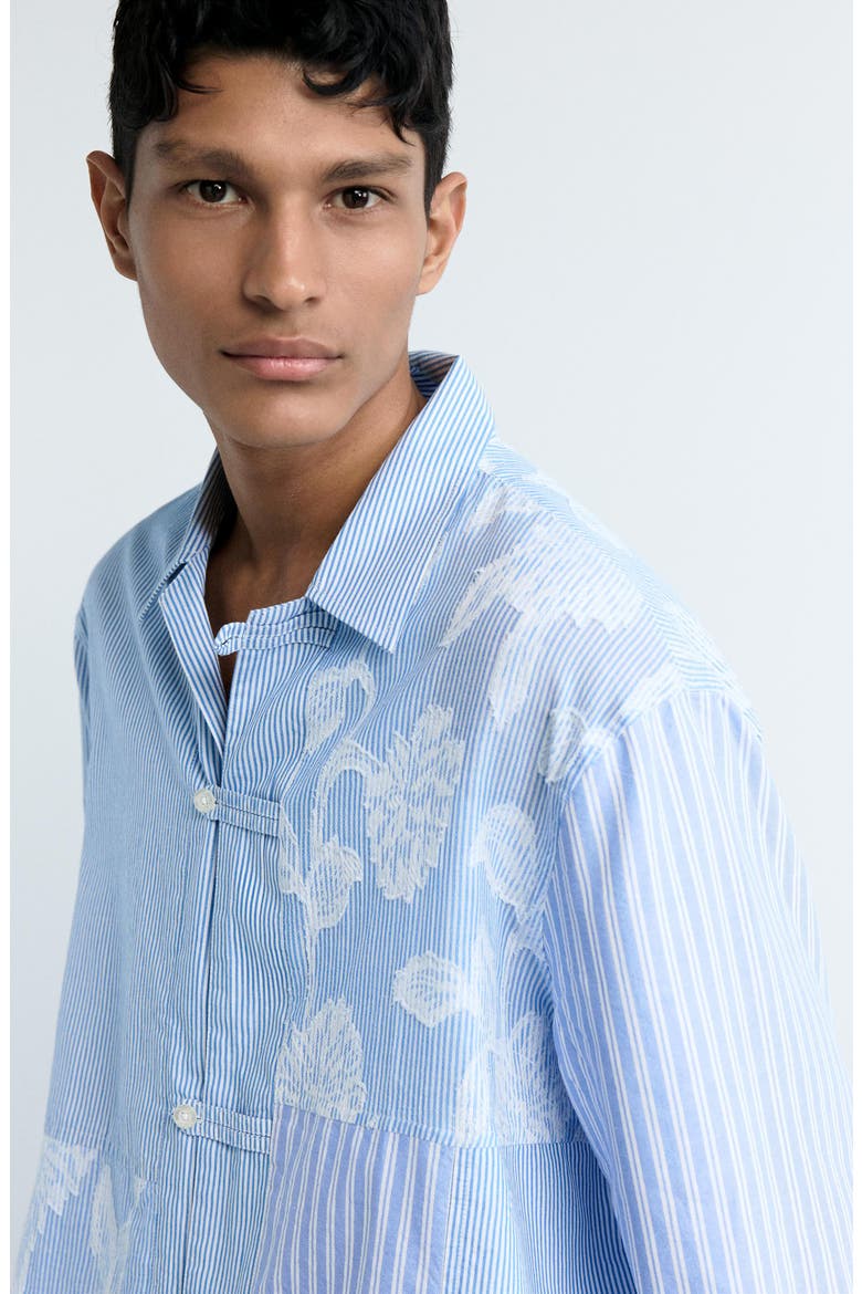 Striped Jacquard Floral Button Shirt, Alternate, color, LIGHT BLUE