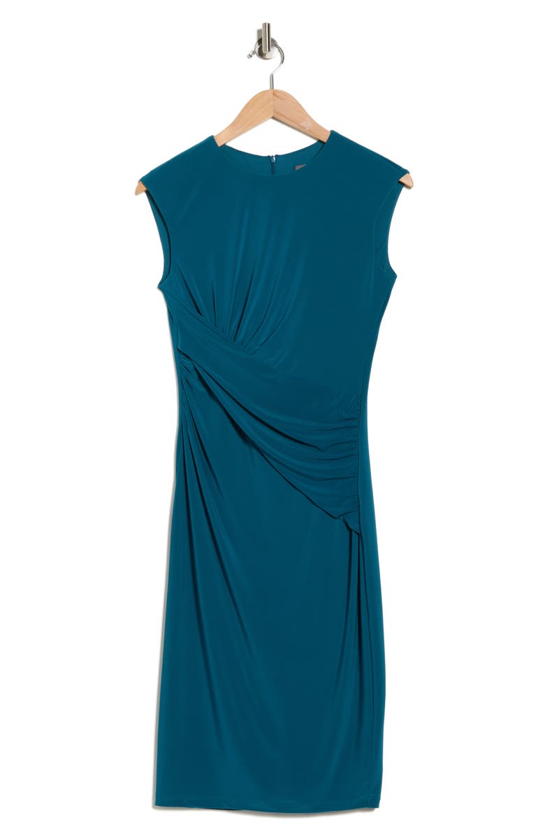 Vince Camuto Cap Sleeve Ruched Body-Con Dress, Alternate, color, Peacock