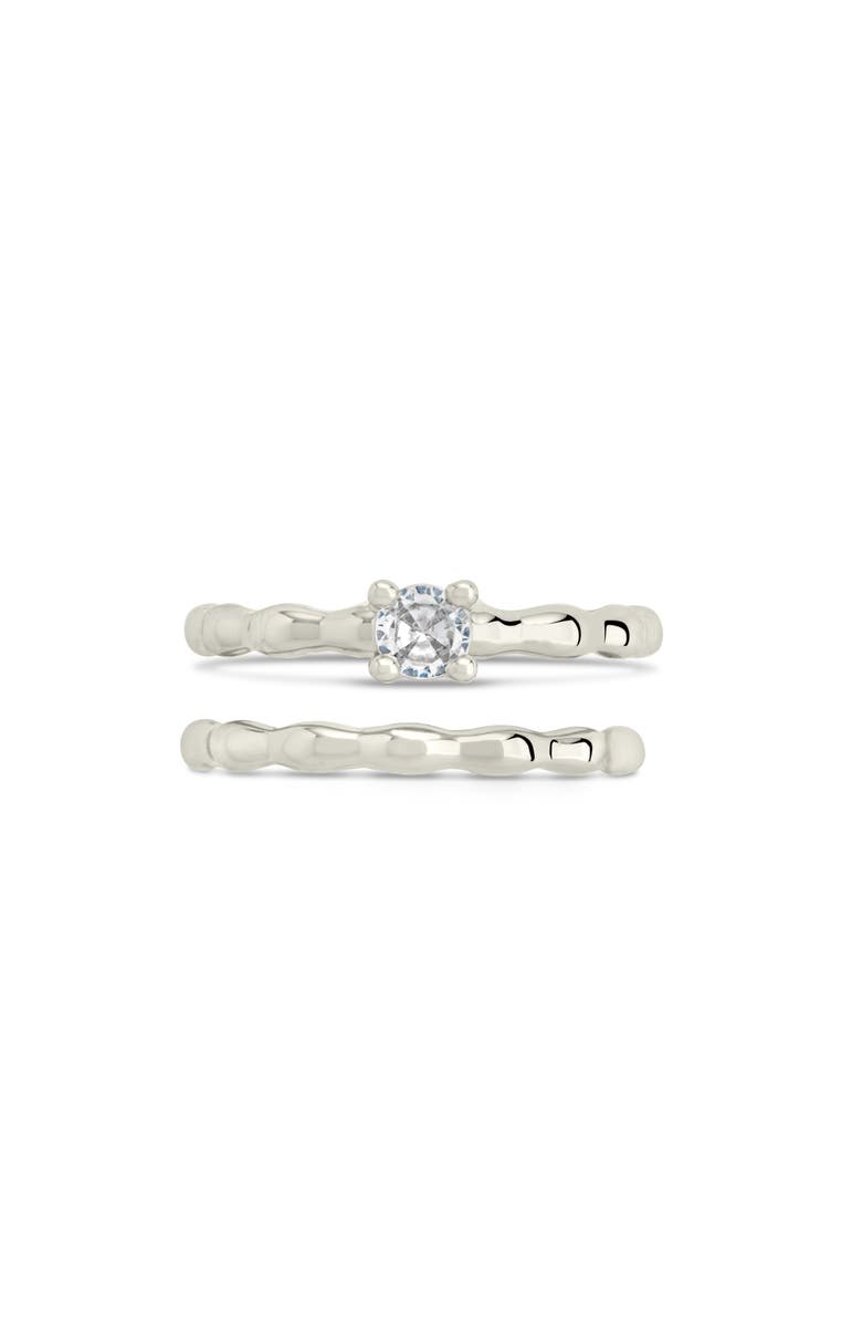 Sterling Forever Nicola Set of 2 Cubic Zirconia Molten Band Rings, Main, color, Silver