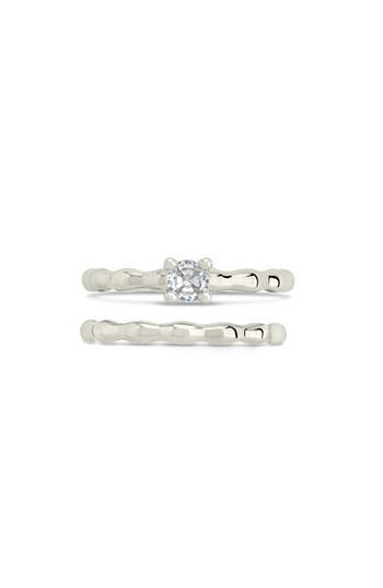 Sterling Forever Nicola Set Of 2 Cubic Zirconia Molten Band Rings In Silver