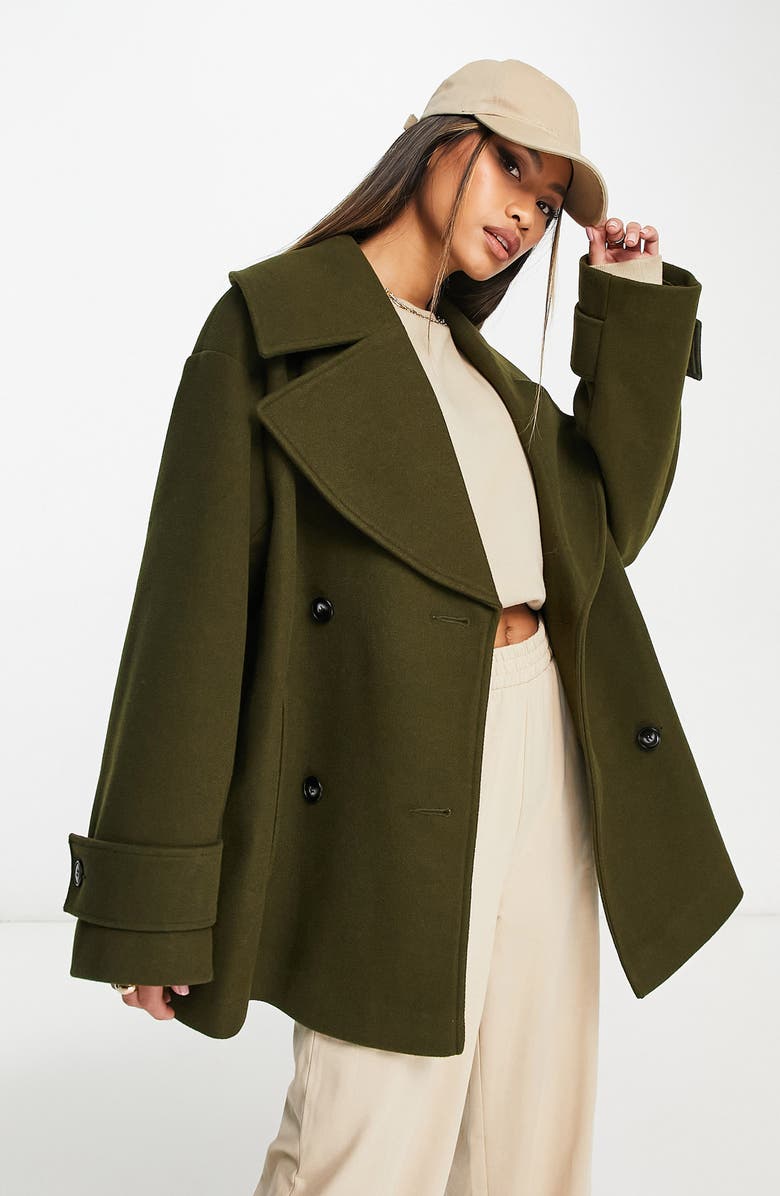 ASOS DESIGN Wide Lapel Peacoat, Main, color, 