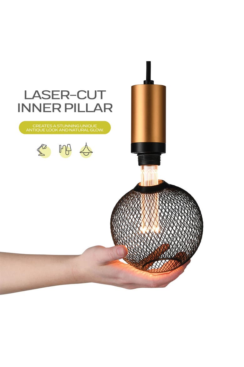 LED Decorative Light Bulb, Vintage Black Metal Cage Edison Light, Alternate, color, Black Round