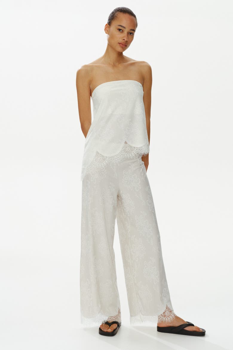 Lace-trimmed Jacquard-jersey Pants, Alternate, color, Cream/white