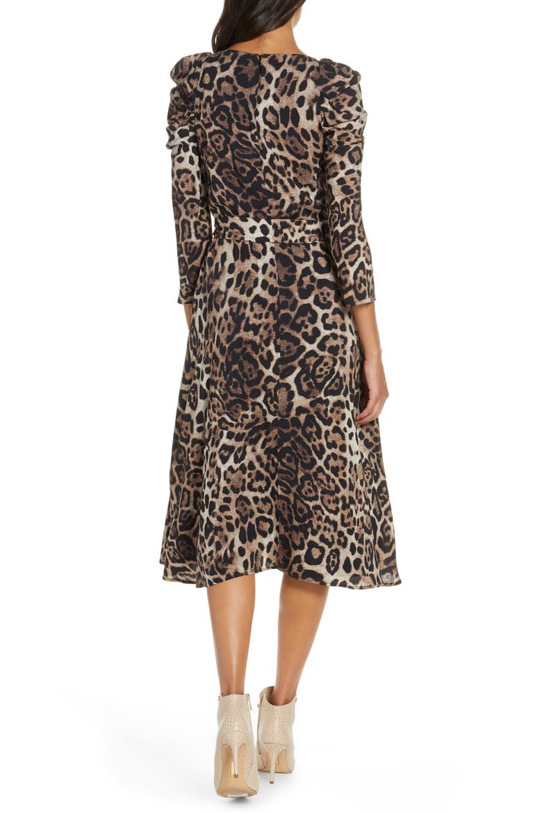 Leopard Print Long Sleeve Midi Dress, Alternate, color, ANIMAL