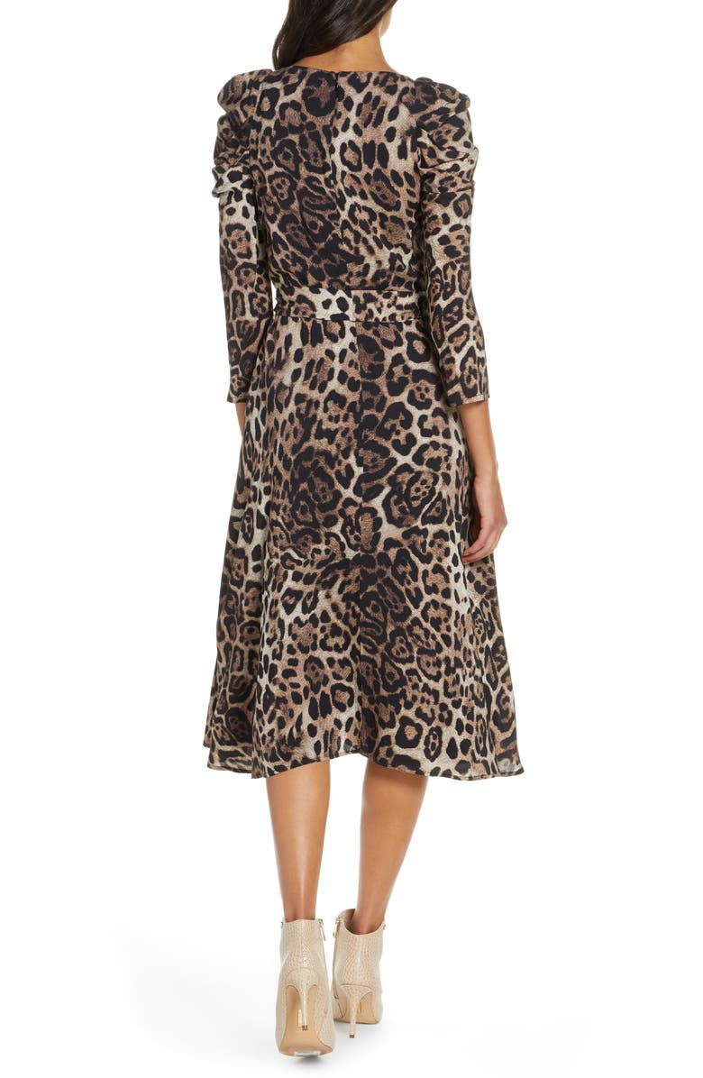 Eliza J Leopard Print Long Sleeve Midi Dress, Alternate, color, 