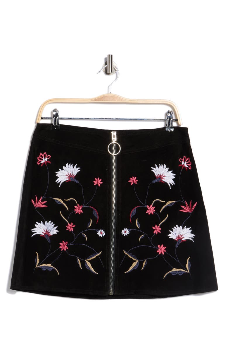 matty m. Floral Embroidered Suede Miniskirt, Alternate, color, Black