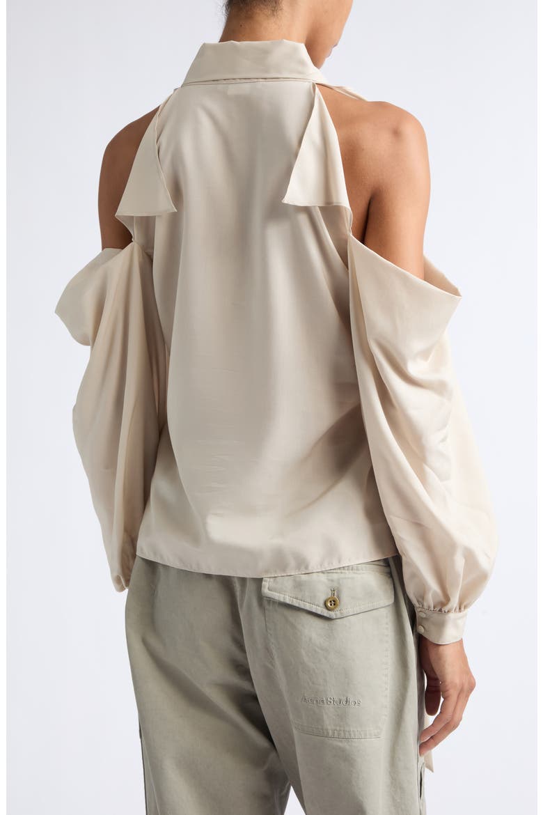 Senny Bow Fluid Cold Shoulder Top, Alternate, color, LIGHT BEIGE