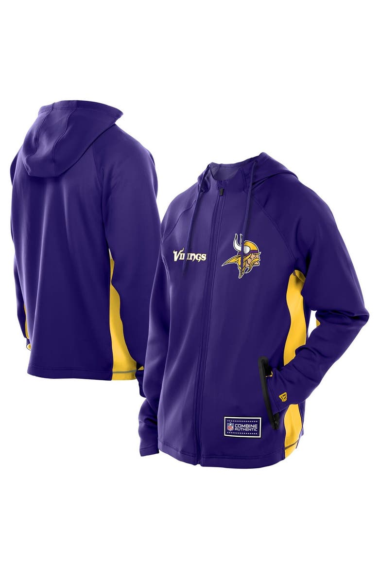 Men's New Era  Purple Minnesota Vikings Combine Authentic Raglan Scuba Full-Zip Hoodie, Main, color, Purple