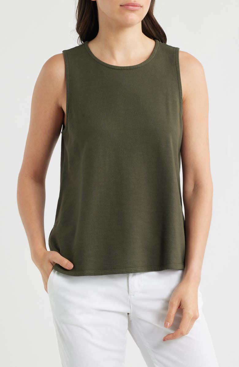 Eileen Fisher Crewneck Side Slit Organic Cotton Tank, Main, color, Seaweed