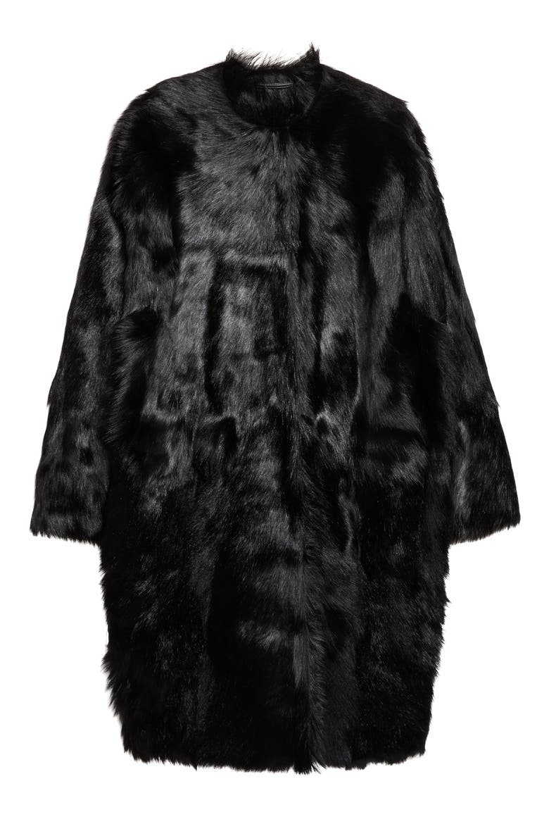 Structured Genuine Shearling Coat, Alternate, color, BLACK