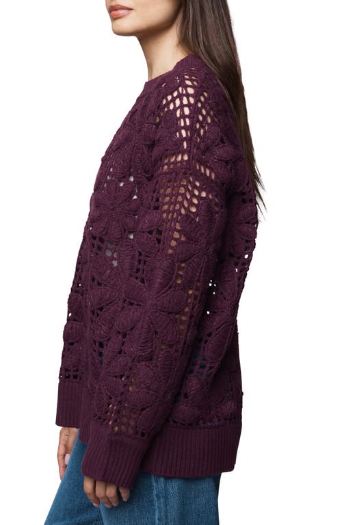 Splendid Magnolia Floral Open Stitch Sweater In Burgundy
