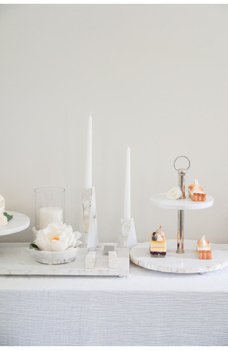 Anaya Marble Mother of Pearl Candle Holders, Alternate, color, White