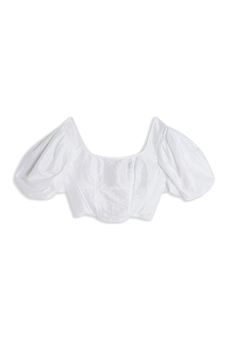 Taffeta Puff Sleeve Corset Blouse, Alternate, color, IVORY