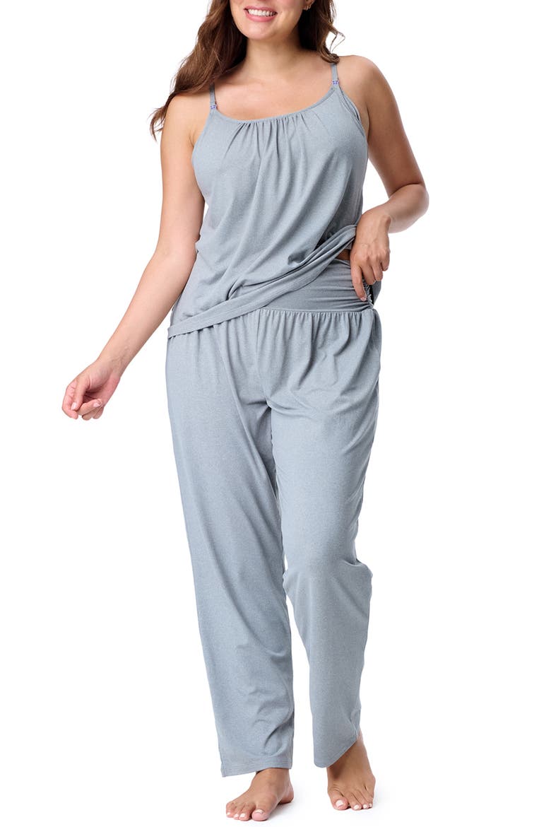 Motherhood Women's Maternity Sleeveless Swing Nursing Cami with Foldover Waistband Pant Sleep Set, Main, color, Grey