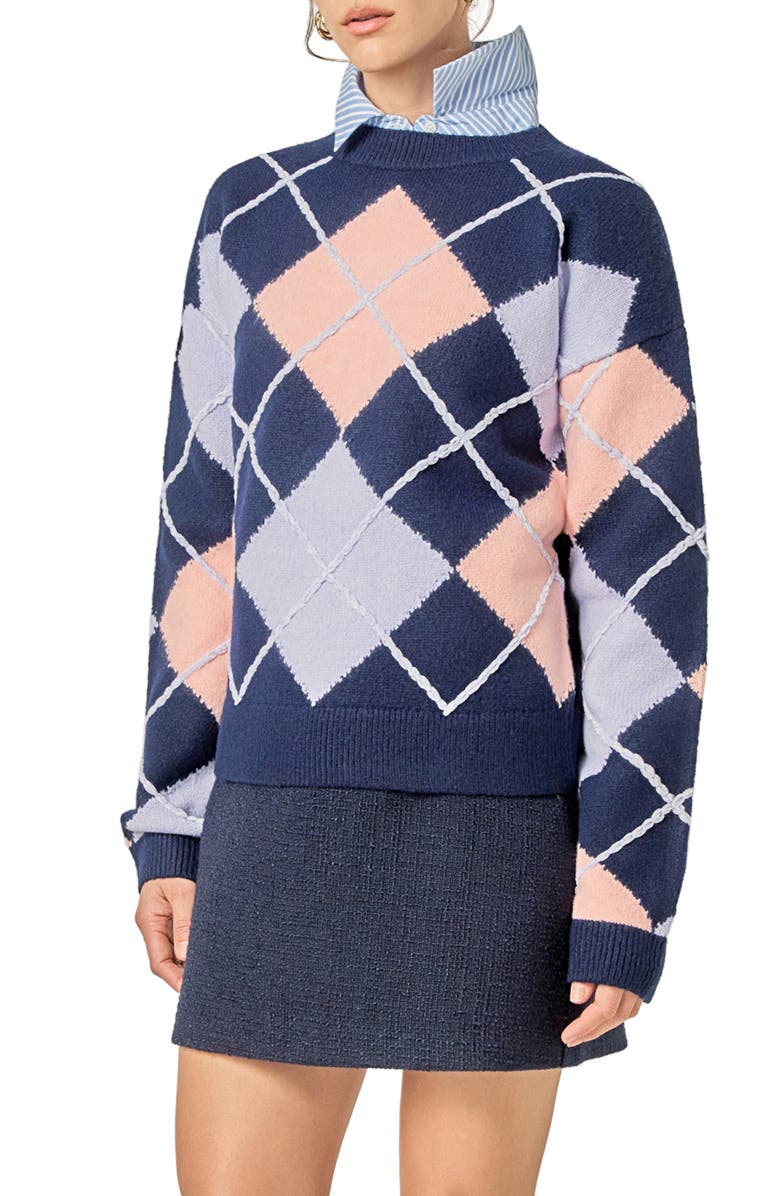 English Factory Argyle Sweater, Alternate, color, Navy Multi
