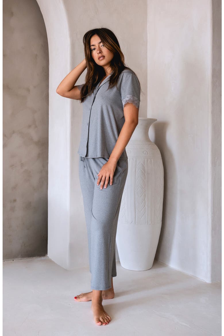 Sevilla Short Sleeve Pajama Set, Alternate, color, HEATHER GRAY
