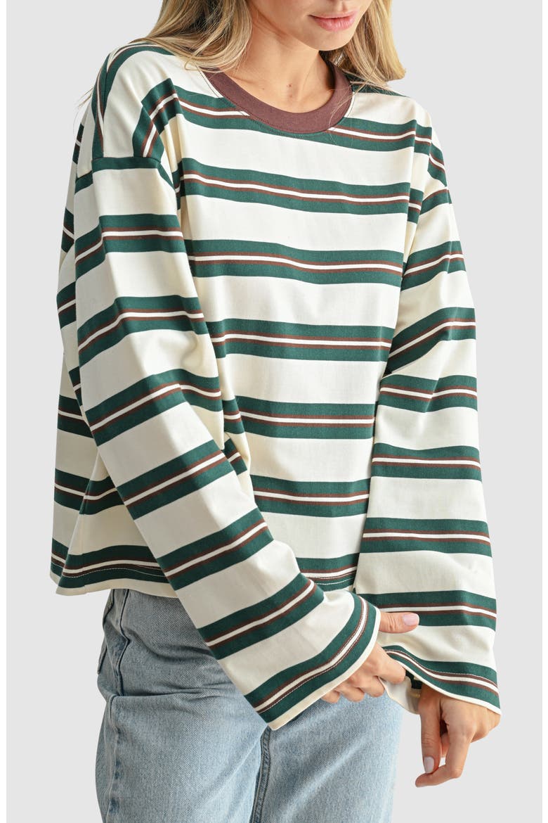 Striped Long Sleeve T-Shirt, Main, color, IVORY GREEN STRIPE