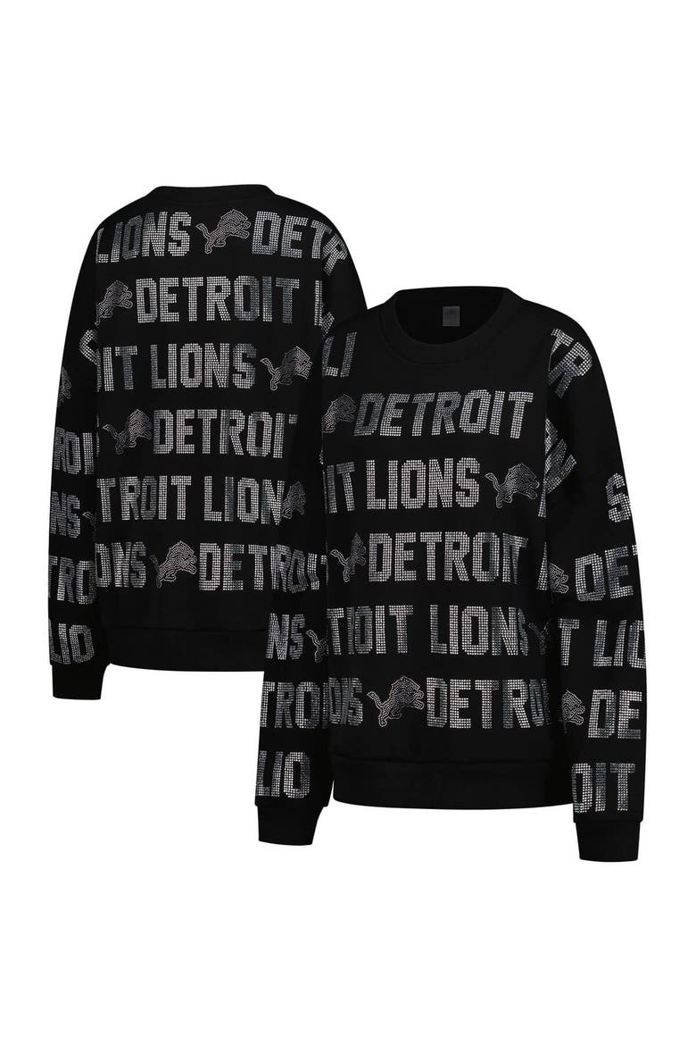 Women's Gameday Couture Black Detroit Lions Oversized Hype Era Rhinestone Text Sweatshirt, Main, color, Black