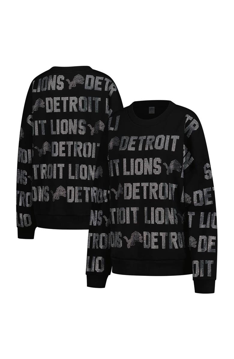 GAMEDAY COUTURE Women's Gameday Couture Black Detroit Lions Oversized Hype Era Rhinestone Text Sweatshirt, Main, color, Black