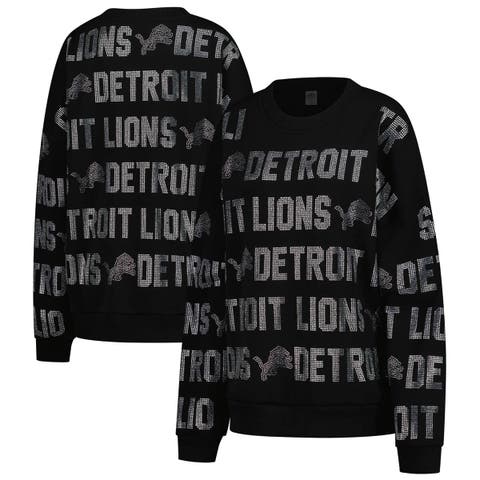 Women's Gameday Couture Black Detroit Lions Oversized Hype Era Rhinestone Text Sweatshirt
