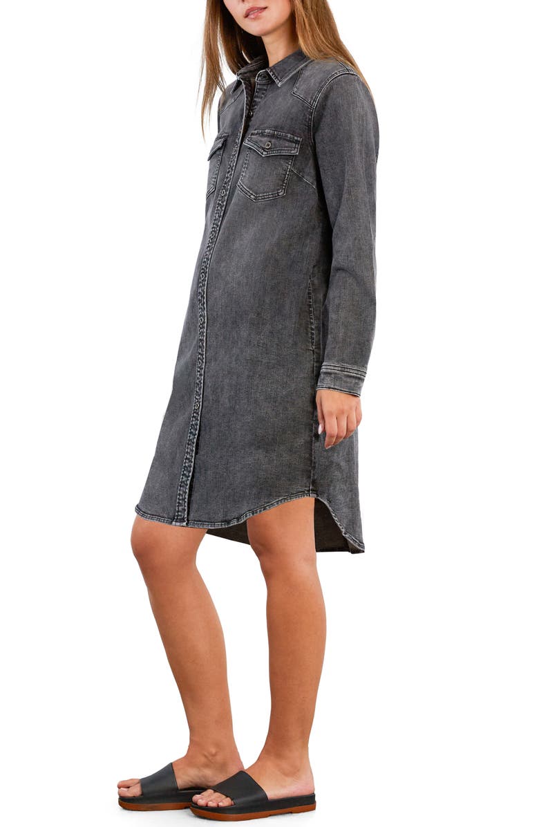 Wash Lab Denim Amanda Long Sleeve Denim Shirtdress, Alternate, color, Dark Cement