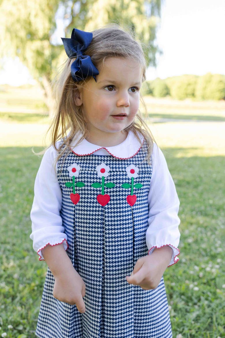 Houndstooth Jumper with Hearts & Flowers, Alternate, color, Navy & White Houndstooth