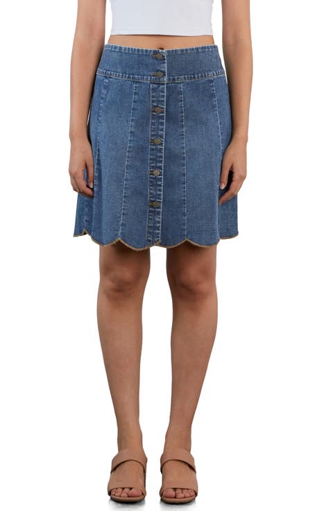 Scalloped Hem Denim Miniskirt