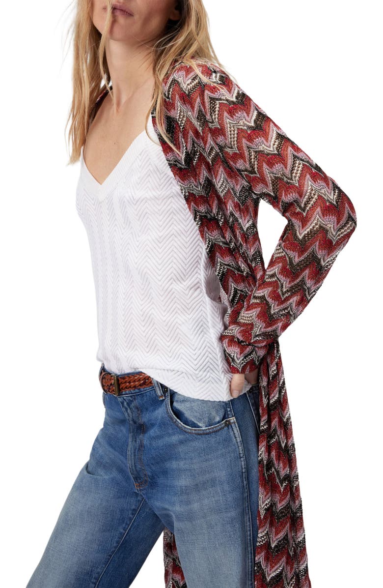 Missoni Long Cardigan In Embroidered Lace, Alternate, color, Black & Red