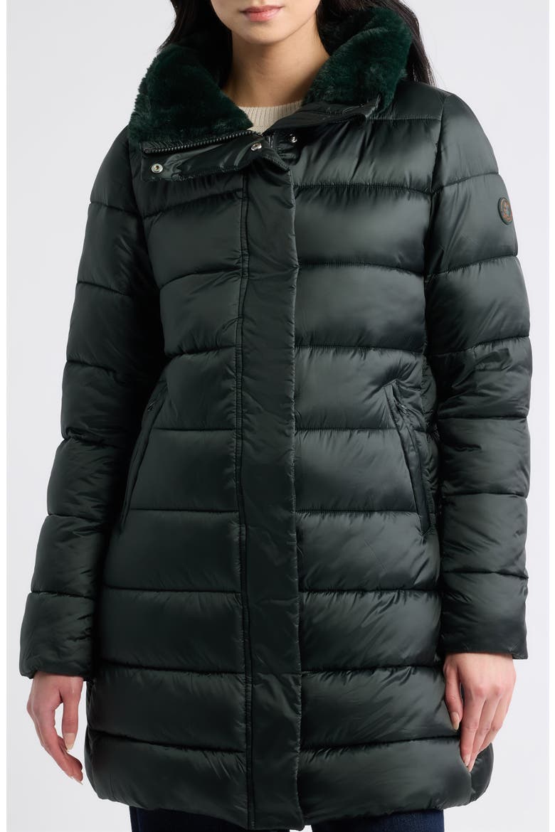 Dalea Faux Fur Collar Longline Puffer Jacket, Alternate, color, GREEN BLACK
