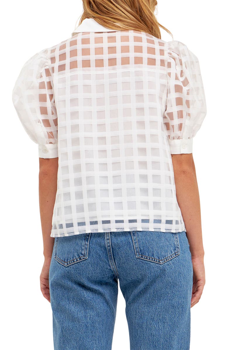 English Factory Puff Sleeve Organza Top, Alternate, color, White