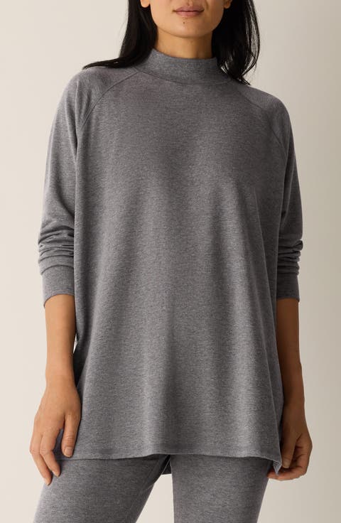 Mock Neck Long Sleeve Terry Shirt (Regular & Petite)