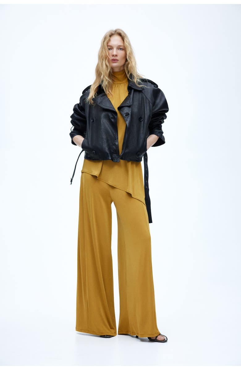 H&M Wide Jersey Trousers, Alternate, color, Mustard Yellow