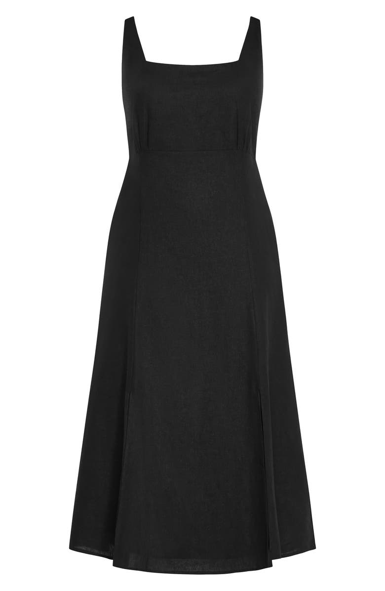 City Chic Elly Square Neck Linen Blend Sundress, Alternate, color, Black