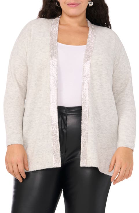 Embellished Open Front Cardigan (Plus)