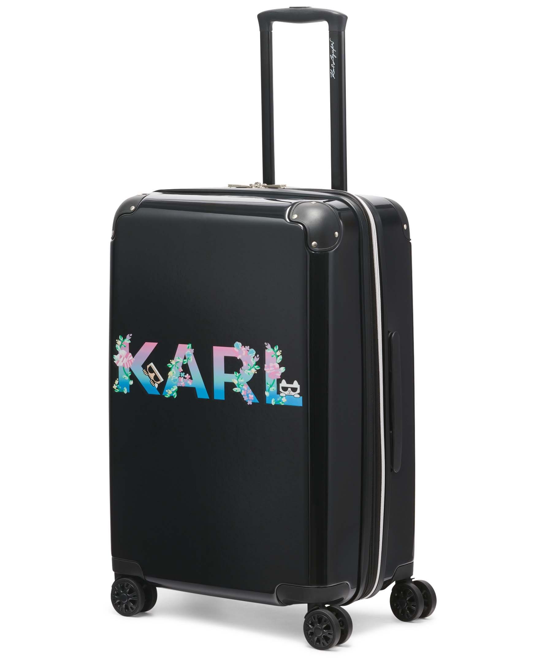 KARL LAGERFELD Karl Flowers Upright Suitcase, Alternate, color, Black